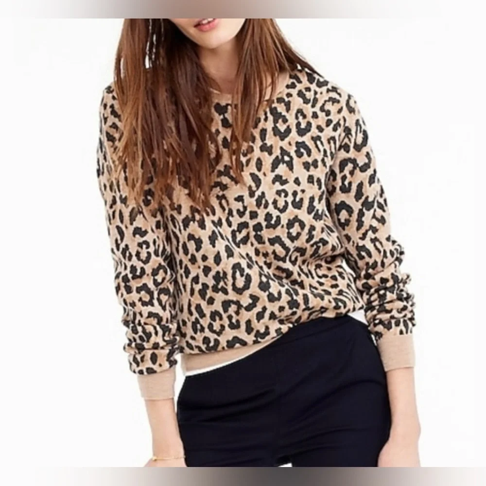 NEW J.Crew: Merino Wool Crewneck Sweatshirt In Leopard